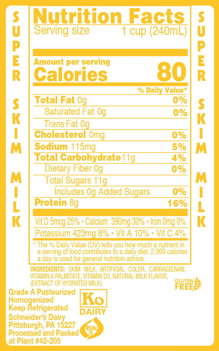 Schneider's Super Skim Milk, Half Gallon